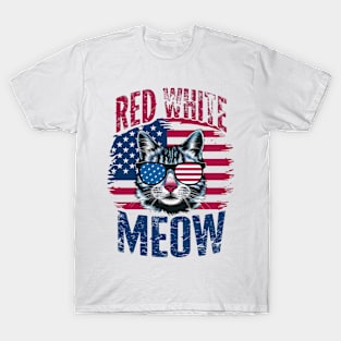 Red White And meow USA T-Shirt